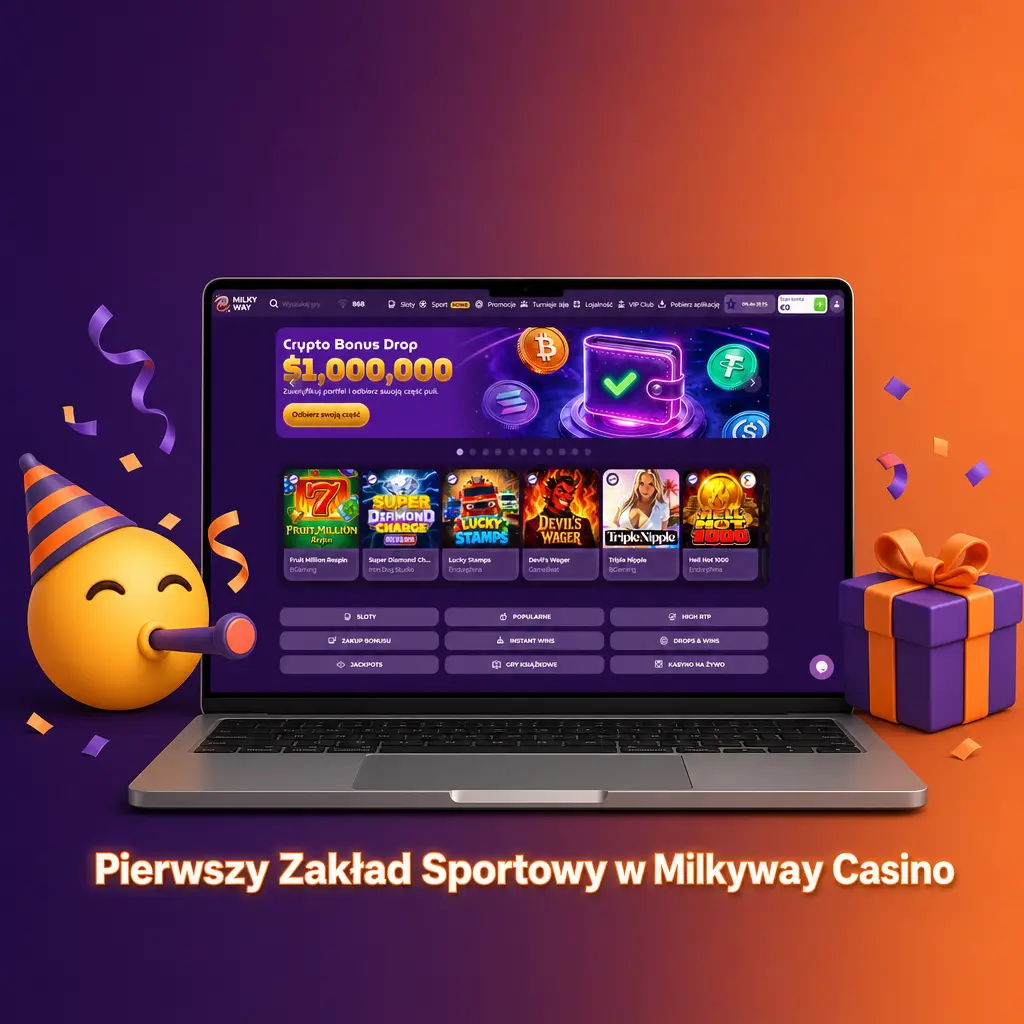 Instrukcja stawiania pierwszego zakładu sportowego w Milkyway Casino: wybór wydarzenia, rynku i potwierdzenie kuponu.